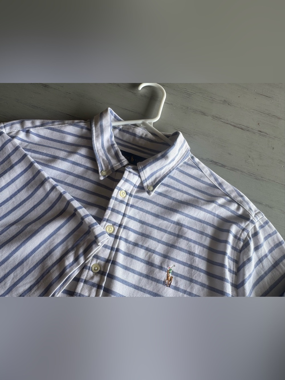 Ralph Lauren Knit Oxford Blue White Striped Polo Shirt Men’s L